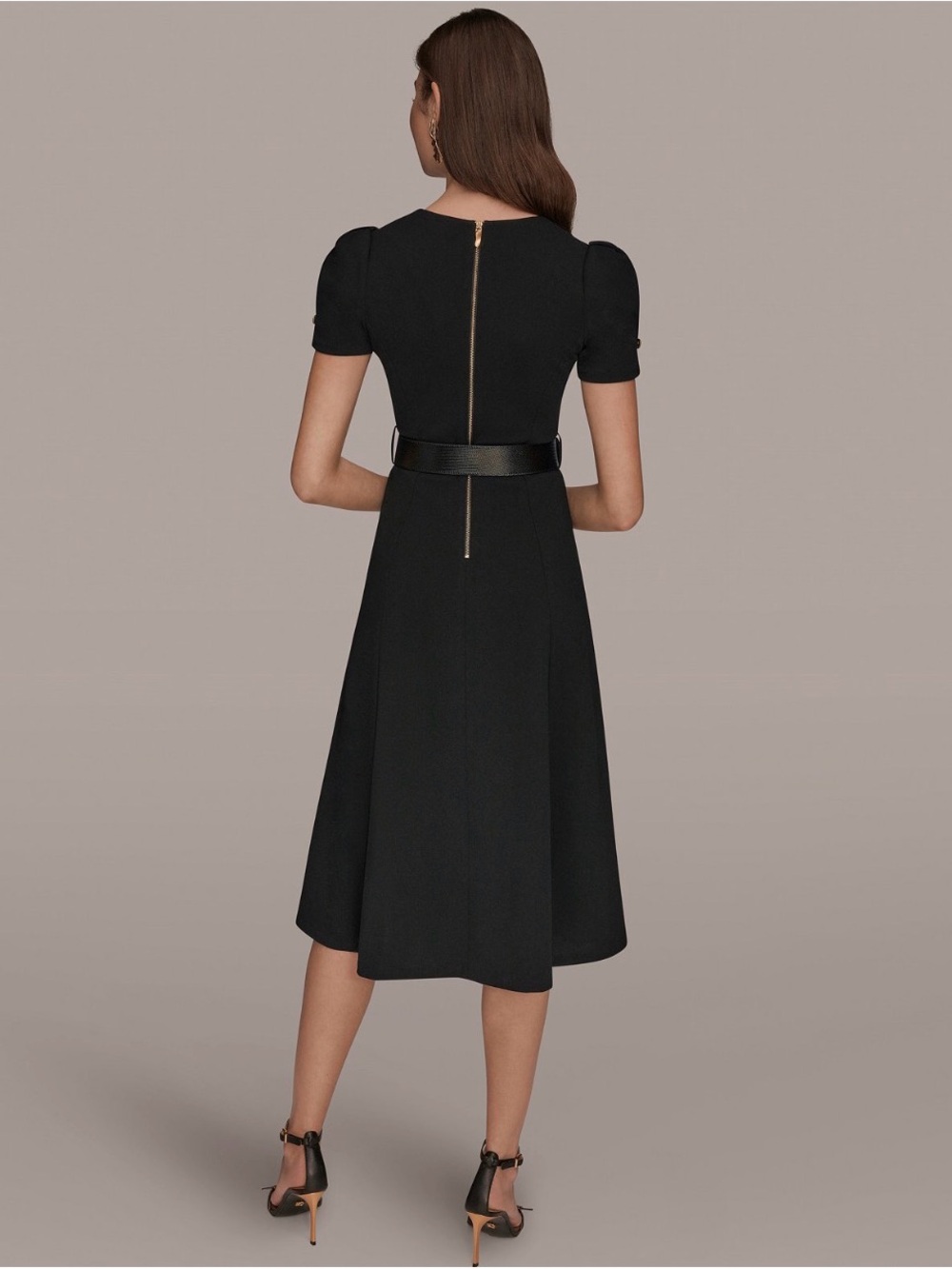 NWT Donna Karan Women's A-Line Belted Midi Dress. Size 10. Black - Picture 5 of 14